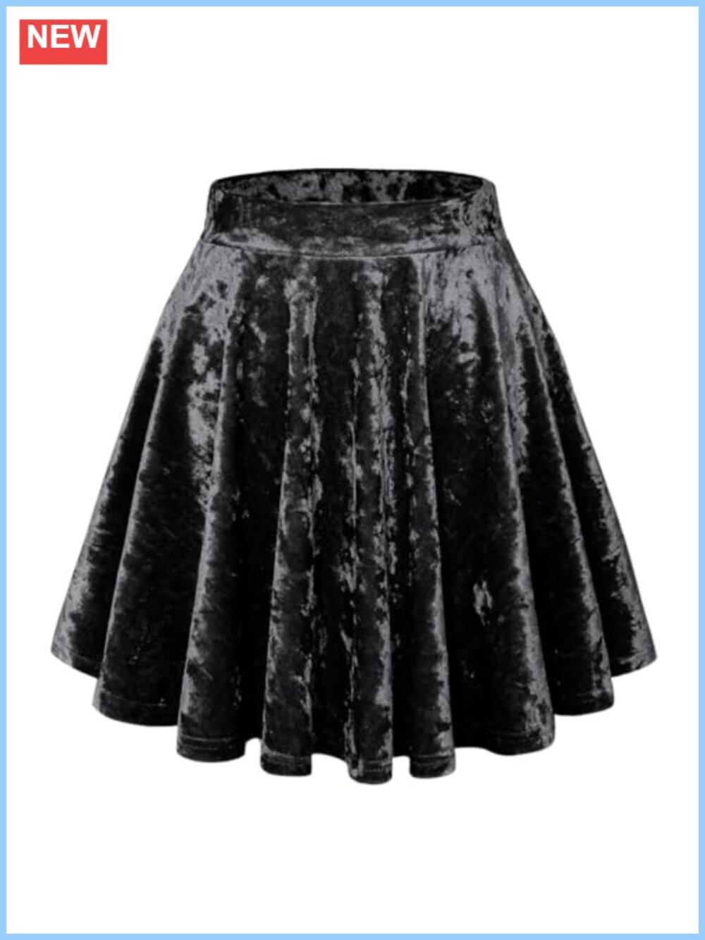 Womens ALine Crushed Velvet Mini Skirt High Waisted Pleated